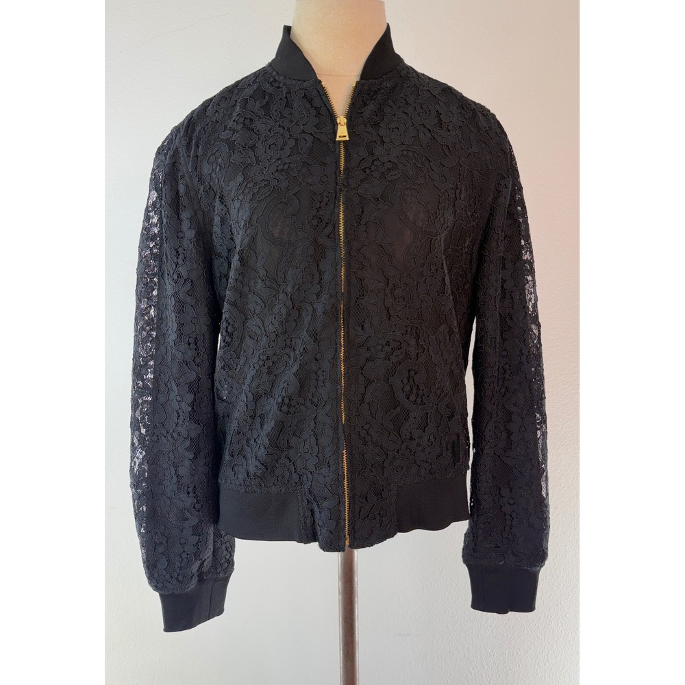 Lauren Ralph Lauren Black Lace Bomber Jacket Small Modern Feminine‎ Whimsigoth